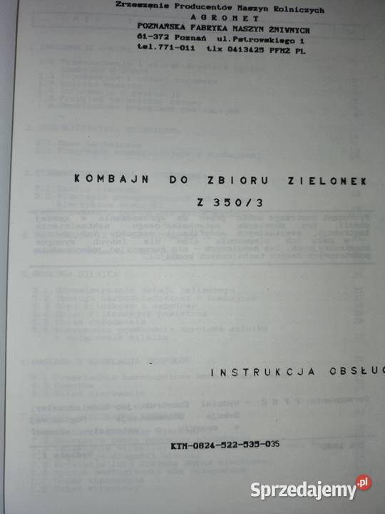 Instrukcja obsługi kombajnu do zielonek PFMŻ Tarnawka Pierwsza