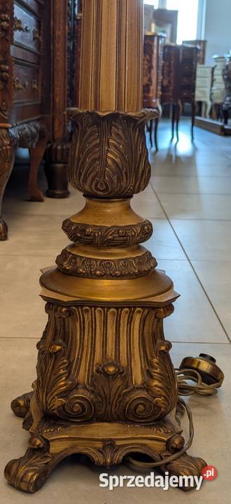 Piękna lampa podłogowa mosiądzdrewnosklep śląskie Dąbrowa Górnicza sprzedam