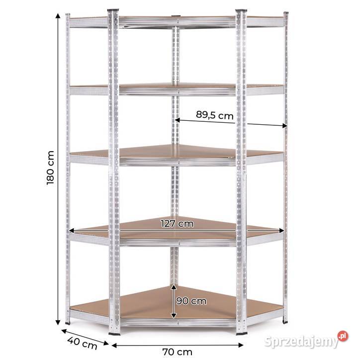 Regał narożny metalowy srebrny 5 półek