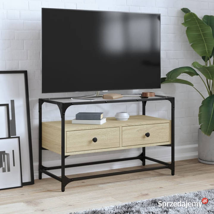 Szafka pod TV ze szklanym blatem dąb sonoma Warszawa