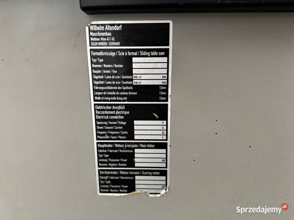 Piła formatowa Altendorf F45 Produkcja małopolskie
