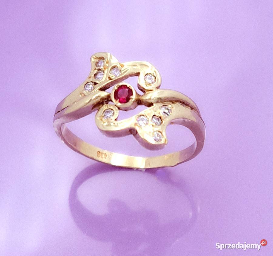 Pierścionek r17 Złoty pr585 z Rubinkiem Z980 Poznań