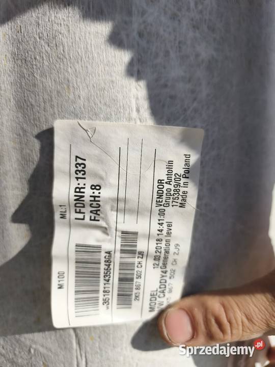 2k5867 502 ch podsufitka VW Caddy IV Rok produkcji 2019 Słomowo