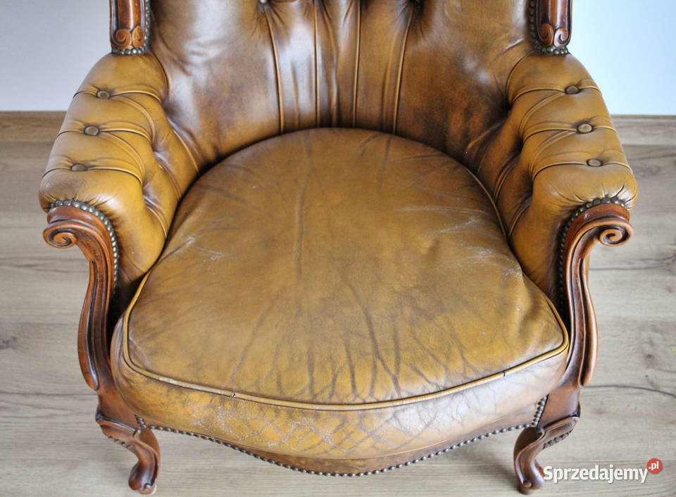Fotel barokowy pięknie zdobienie SKÓRA Pszczyna sprzedam