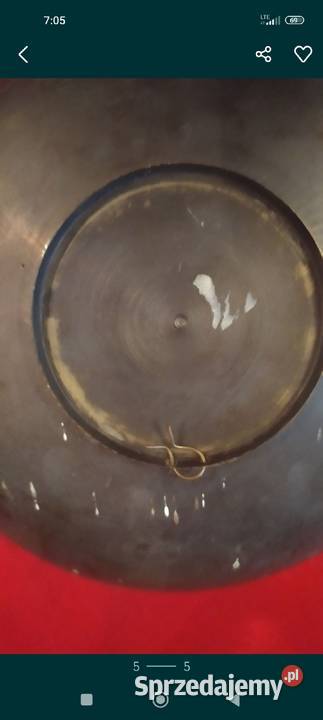 Stary ręcznie malowany talerz patera z mosiądzu Wrocław