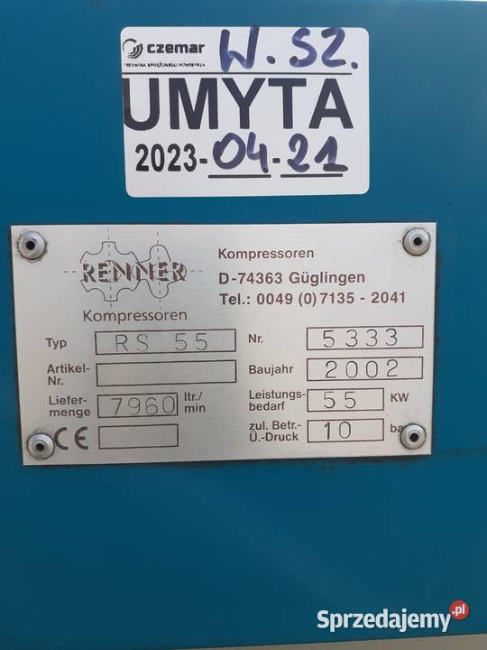 Sprężarka śrubowa RENNER RS55 55kW 796m3min Wilków