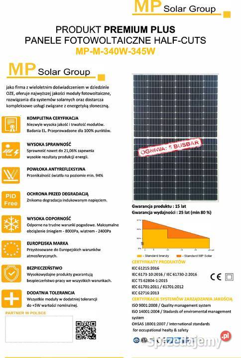 Panel fotowoltaiczny MP SOLAR 340W