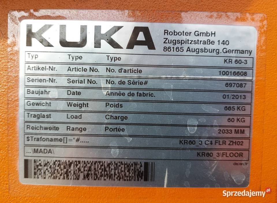 Robot przemysłowy KUKA KR603 szafa KRC4 panel Gorzów Wielkopolski sprzedam