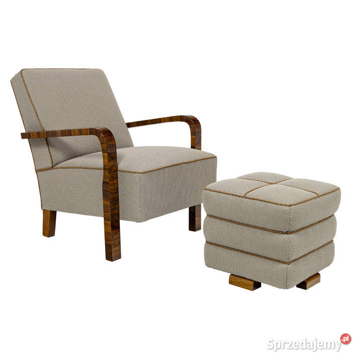 Fotel i puf Art Deco Modernizm lata 3040 Orzech wielkopolskie