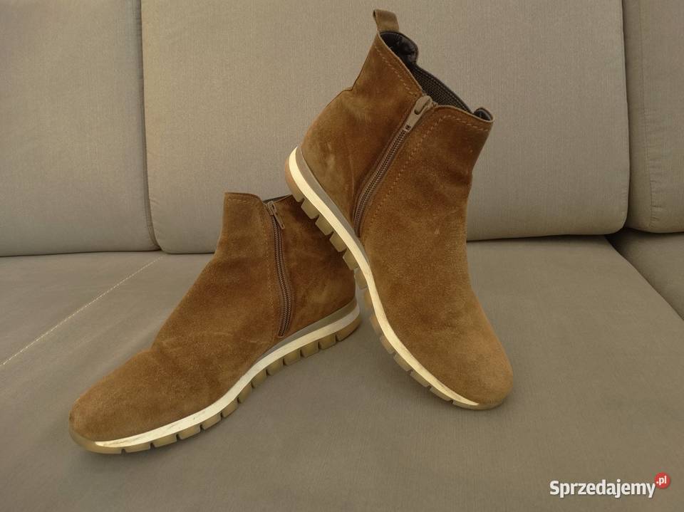 Buty Botki Damskie Skórzane Sztyblety Camelowe Łomża