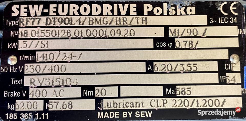 motoreduktor przekładnia 15kW 24obr HAMULEC SEW Pigża