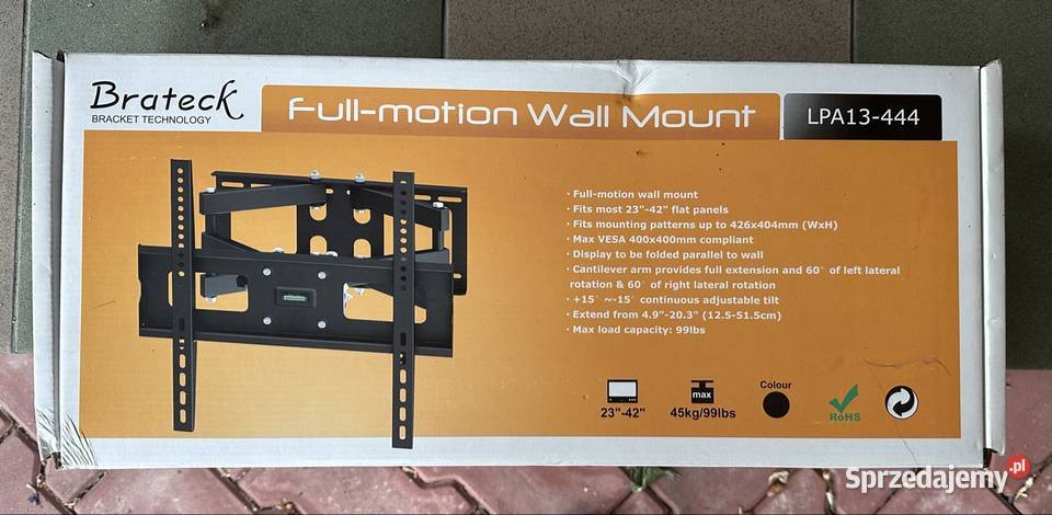BRATECK Regulowany uchwyt do montażu TV monitora Elektronika