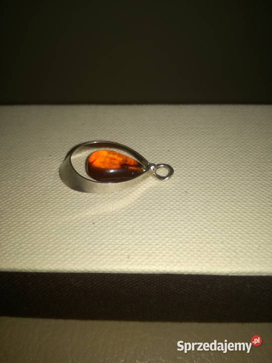 Srebrna zawieszka łezka z bursztynem Warszawa