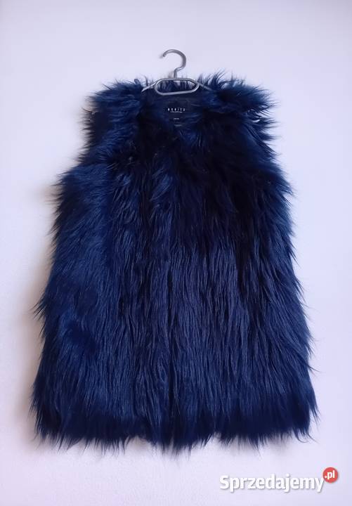 Granatowa kamizelka futrzana damska ciepła Kurtki i płaszcze Warszawa