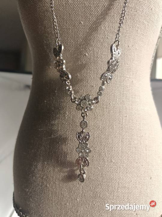 BIŻUTERIA NASZYJNIK kolor srebrny kwiatki z