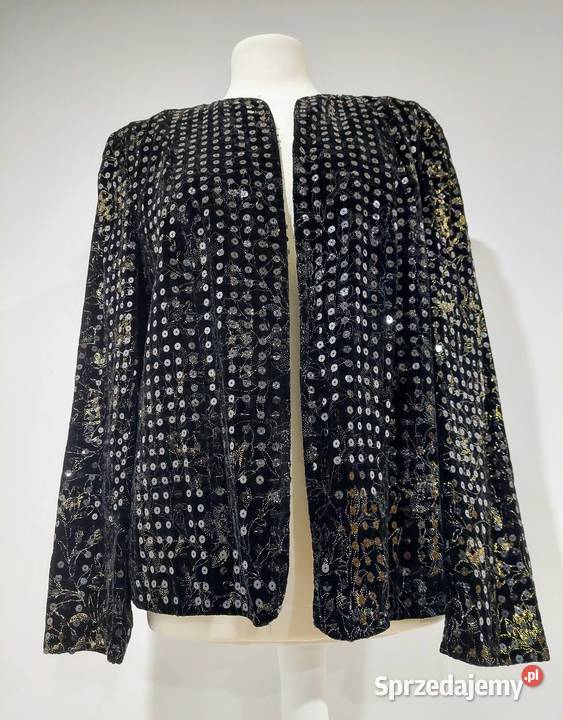 Marynarka vintage czarna z cekinami elegancka Marynarki i żakiety Józefów