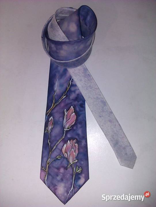 Krawat jedwabny ręcznie mal ptLilie sprzedam