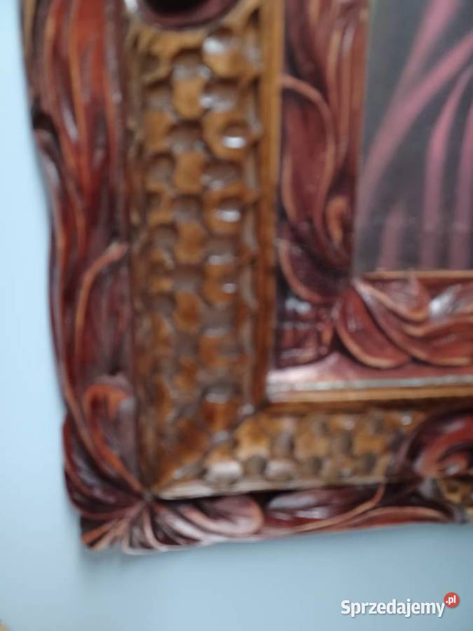 Piękna stara rama ręcznie rzeźbiona z Jezusem Łódź