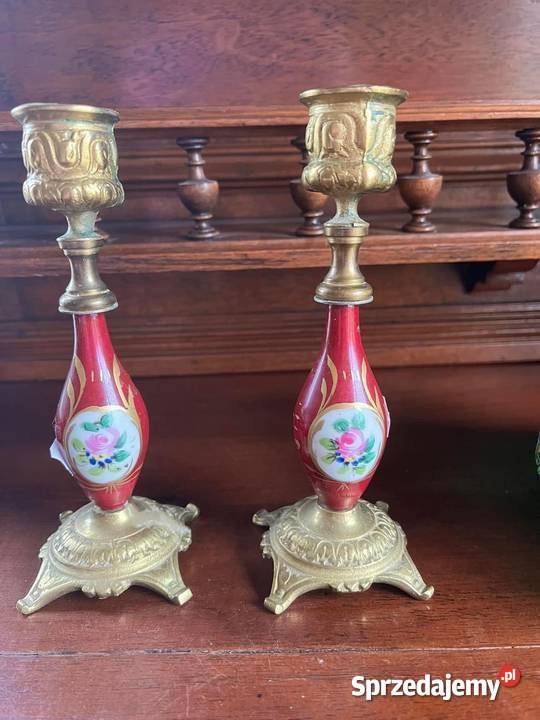Świecznik porcelana i mosiądz Scenki dworskie Gdańsk