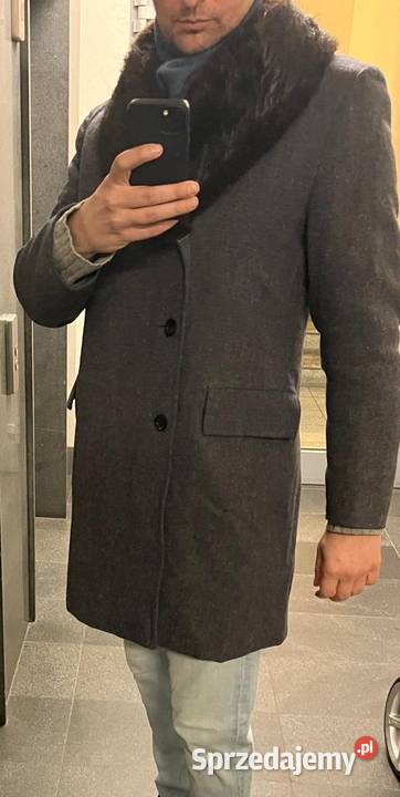 Płaszcz męski z wełny z kołnierzem z nutrii Warszawa