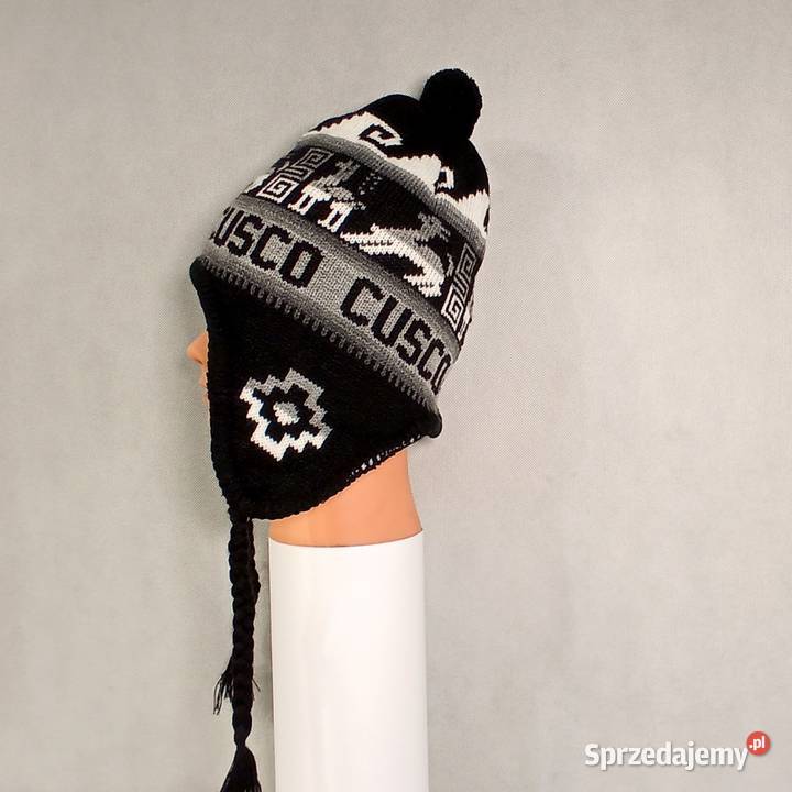 Ciepła Czapka Wełna Alpaki Polar z Peru Handmade Uniseks