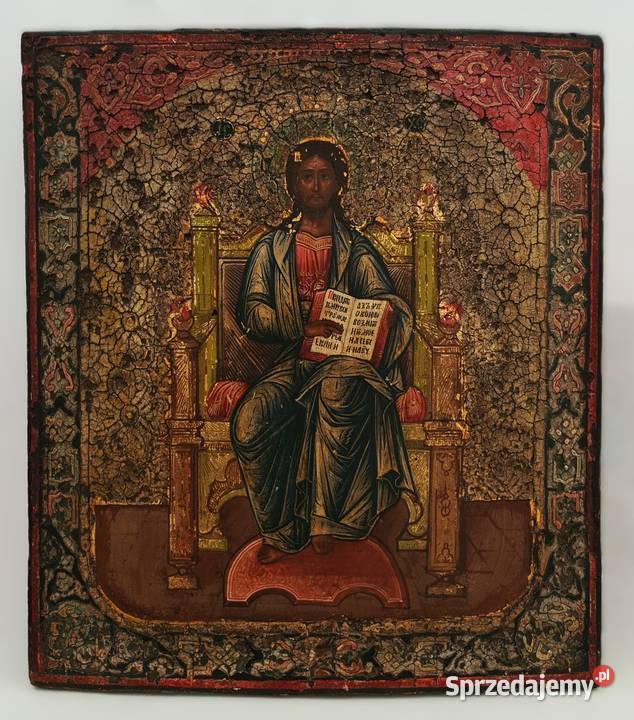 Ikona Jezus Chrystus Tronujący XIXw 0144 Warszawa