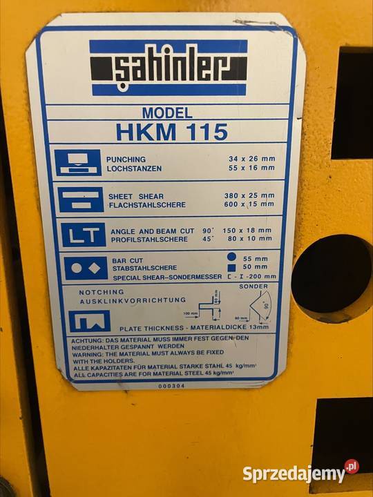 Hydrauliczna nożycoprasa wykrawarka SAHINLER HKM Pozostałe Jelenia Góra