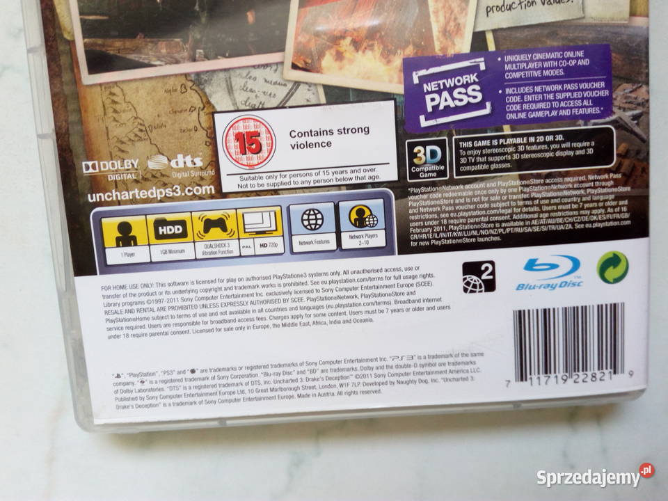 Gra UNCHARTED 3 Drakes Deception 3 plus Bluray Sony Playstation 3 Konsole i automaty Puławy