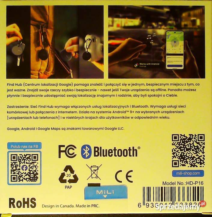 Lokalizator Mili MiTag pracujący z Androidem i małopolskie