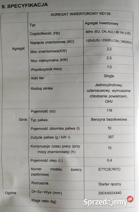 nowy agregat prądotwórczy 2000W inwertorowy Bydgoszcz sprzedam
