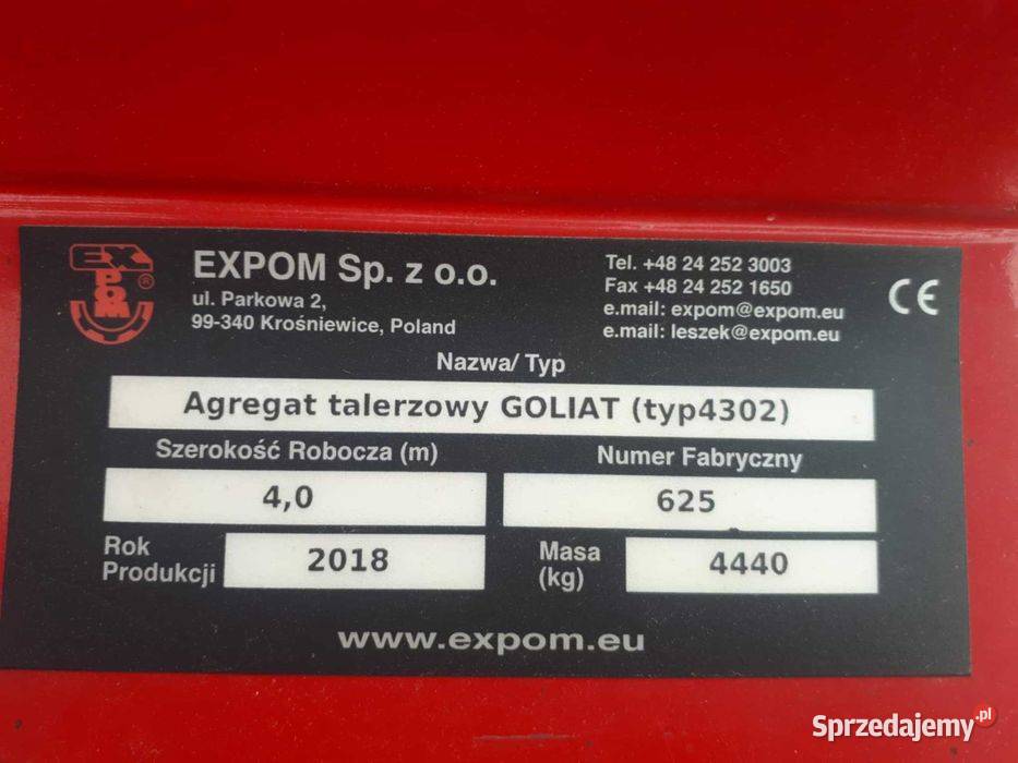 Brona Talerzowa Expom Goliat 4m Talerzówka nieuszkodzony Kutno