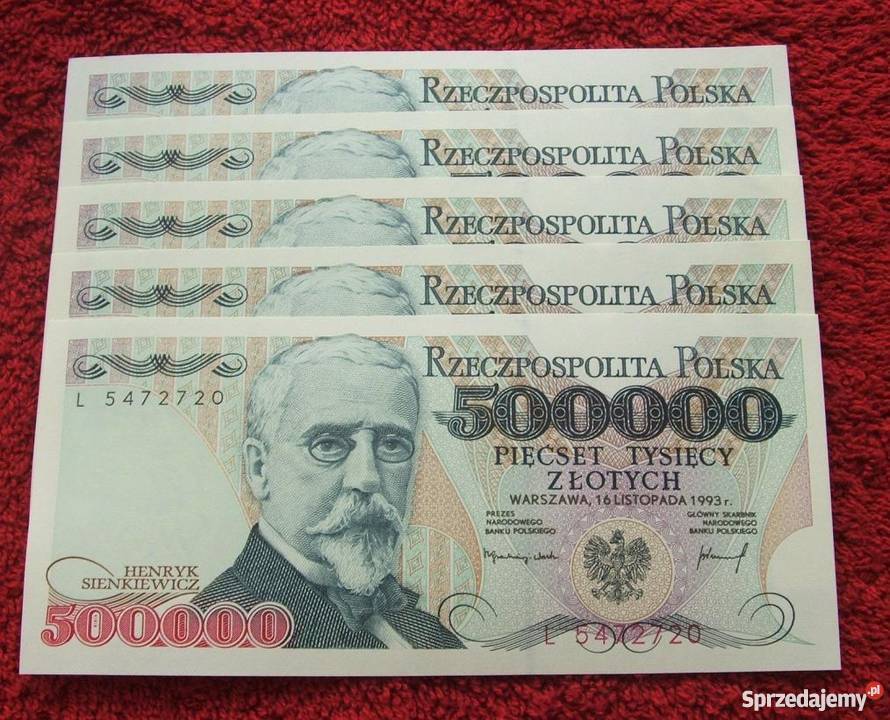 POLSKA PRL 500000 ZŁ HENRYK SIENKIEWICZ (2)  Banknot UNC