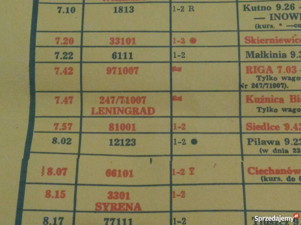 plakat PKP ODJAZDY WARSZAWA CENTRALNA 1988 r Pozostałe sprzedam