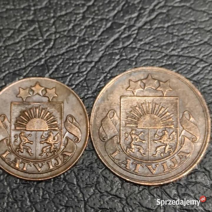 Monety Łotwa 2 i 1 santimy 1928 r zachodniopomorskie Lipiany
