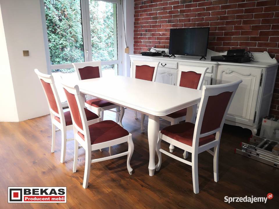 Biały Stół rozkładany Ludwik 160200240 6 Krzeseł 160cm Rzeszów