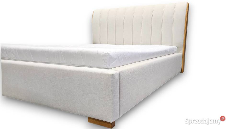 Sypialniane łóżko ARIA 140x200 beżowe z drewnem