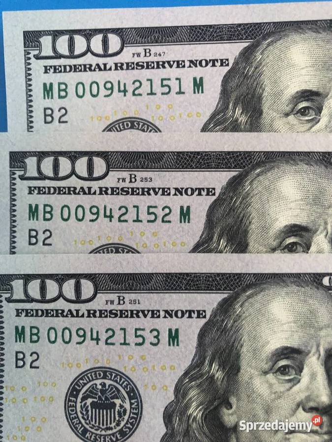 3 Kolejne banknoty 100 dollarowe