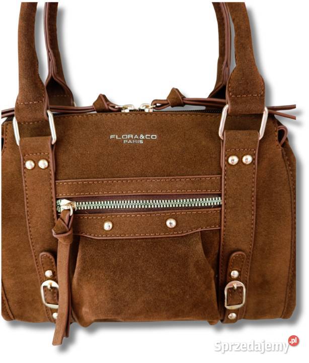 Torebka zamszowa camel pojemna viralowy model Z zamkiem TSA  Żabiczyn