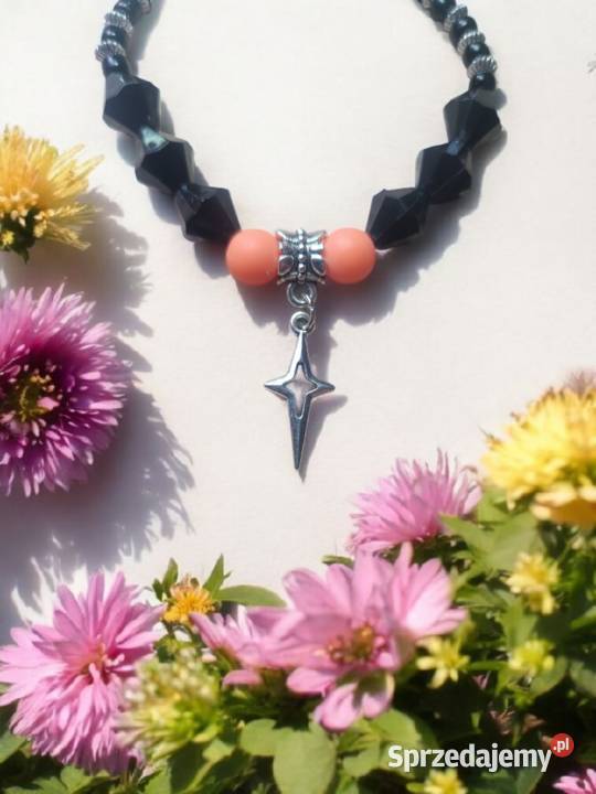 Bransoletka pomarańczowo czarna z kryształowych podkarpackie Sanok sprzedam