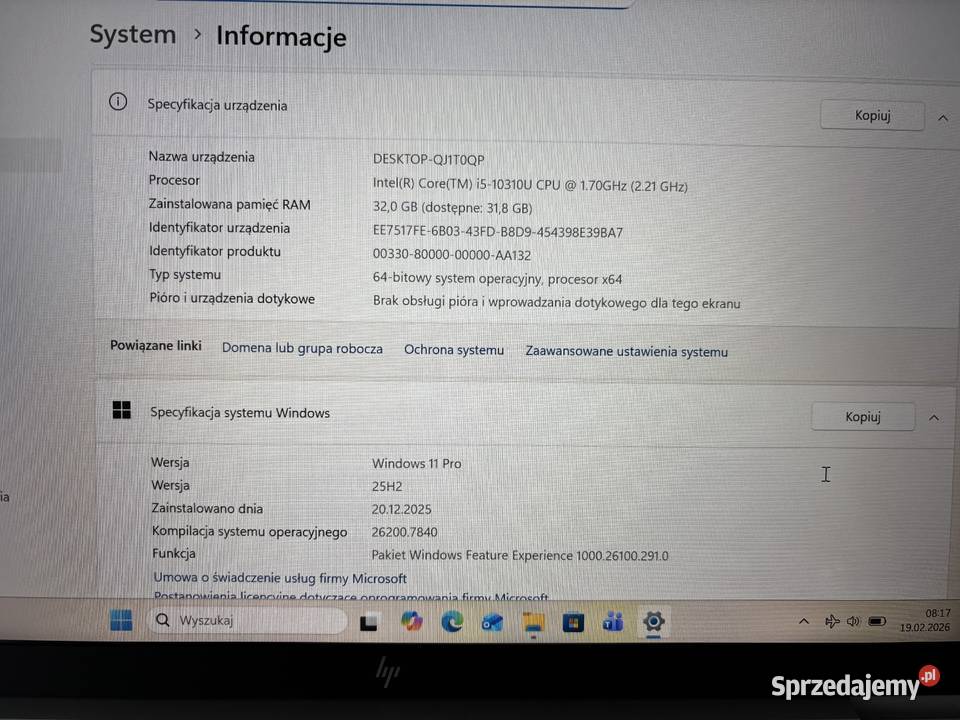 HP EliteBook 840 G7 32GB RAM i5 256SSD 14 FHD mazowieckie Warszawa