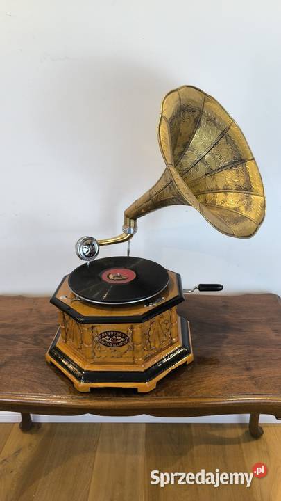 Piękny unikalny zdobiony patefon Antyki Łódź