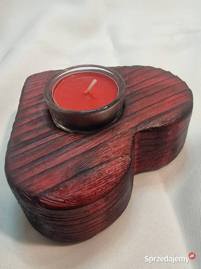 Świecznik serce świerkowy Shou Sugi Ban bordo Sępopol sprzedam