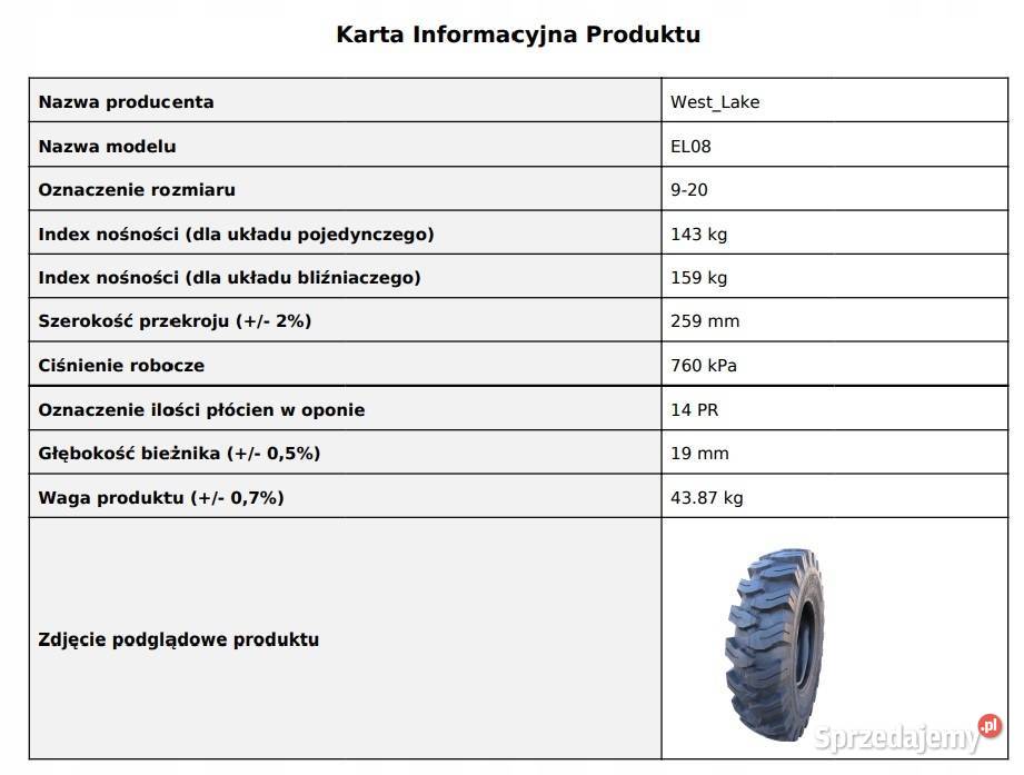 OPONA do koparki kołowej WESTLAKE EL08 90020 Zarębki