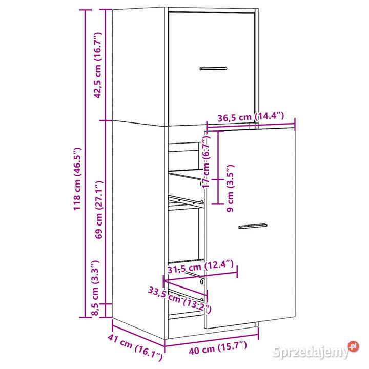 Szafka apteczna czarna 40x41x118 materiał Warszawa