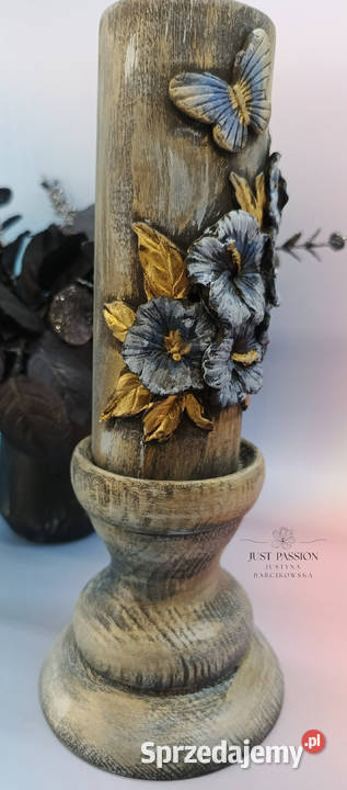 Komplet drewniany świecznik z podstawą na warmińsko-mazurskie Ostróda