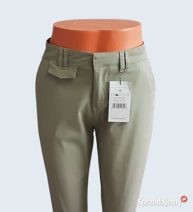 Damskie oliwkowe bawełniane spodnie rybaczki 34 Chrzanów