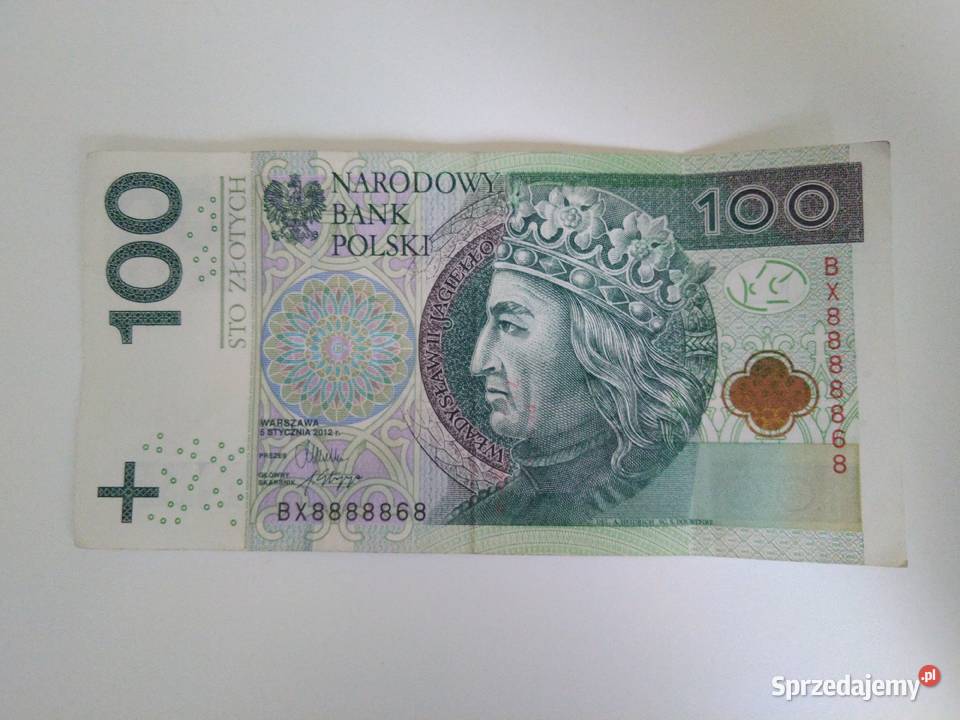 Unikatowy banknot 100 o numerze BX8888868 Mińsk Mazowiecki