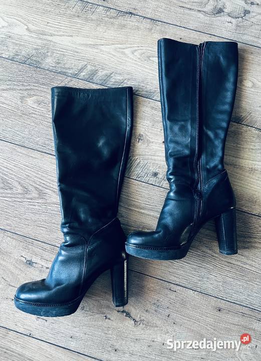 Damskie skórzane 100 kozaki wysokie na obcasie Prima Moda Reda sprzedam
