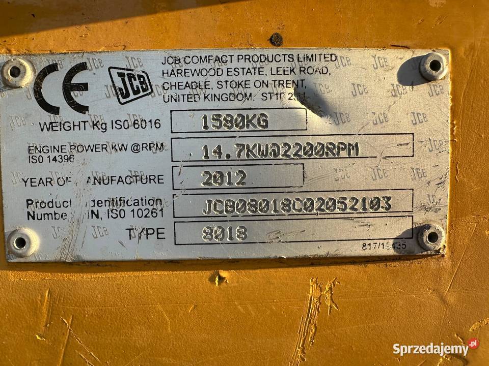 JCB 8018 Mini koparka JCB 8018 z 2012r ładna