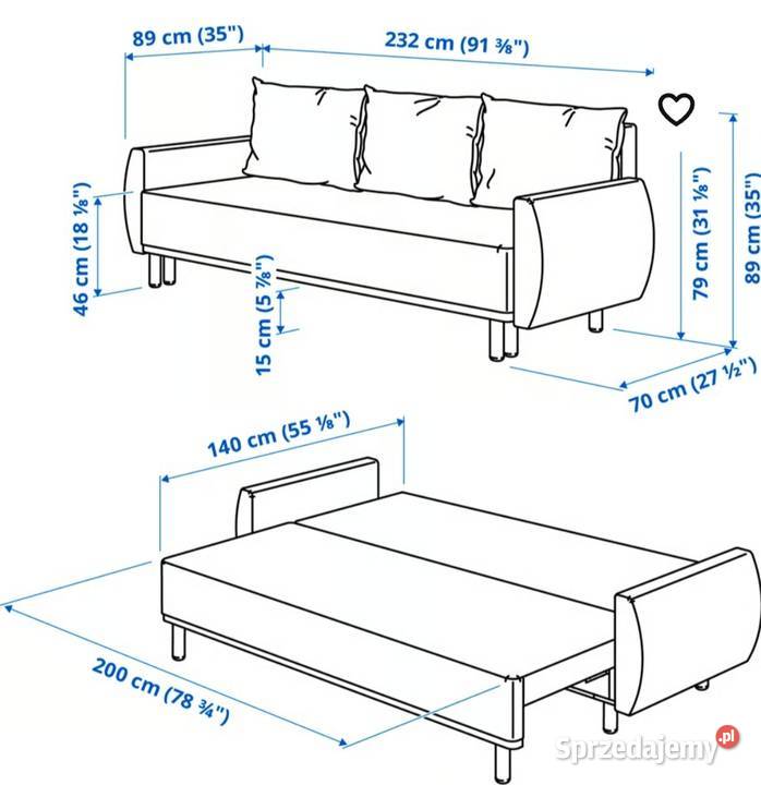 GRUNNARP IKEA Sofa 3osobowa rozkładana jasny